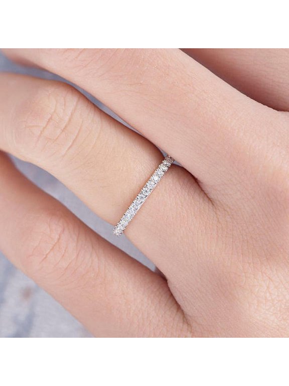 1.5mm Round Brilliant Cut Full Eternity Stacking Wedding Band for Women, 14k Yellow Gold Solitaire Ring