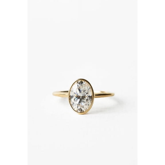 SOLITAIRE JEWELS 1.60CT Oval Moissanite Bezel Solitaire Engagement Ring Solid 10K Yellow Gold
