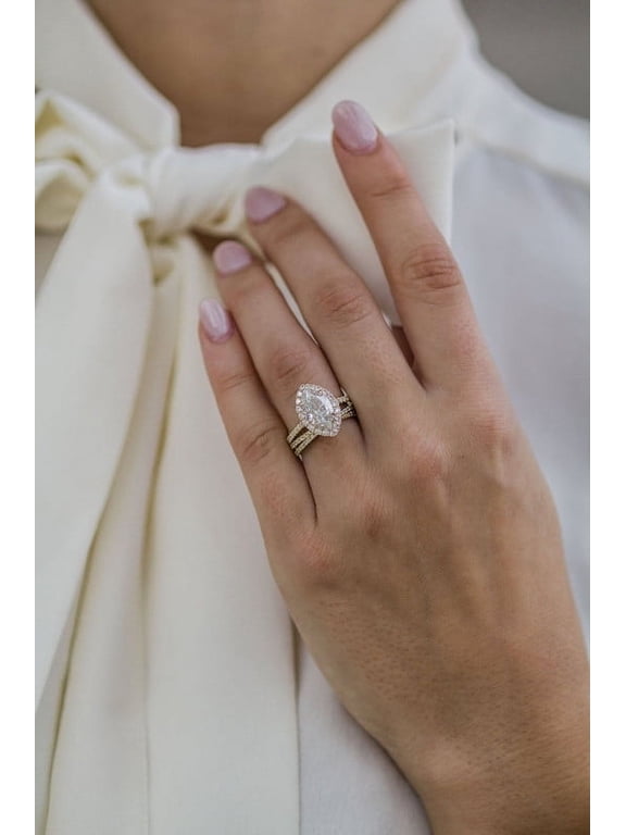 1.75CT Marquise Cut Halo & Pave Moissanite Engagement Ring for Women, Diamond on Bridge, 10k Yellow Gold Solitaire Ring