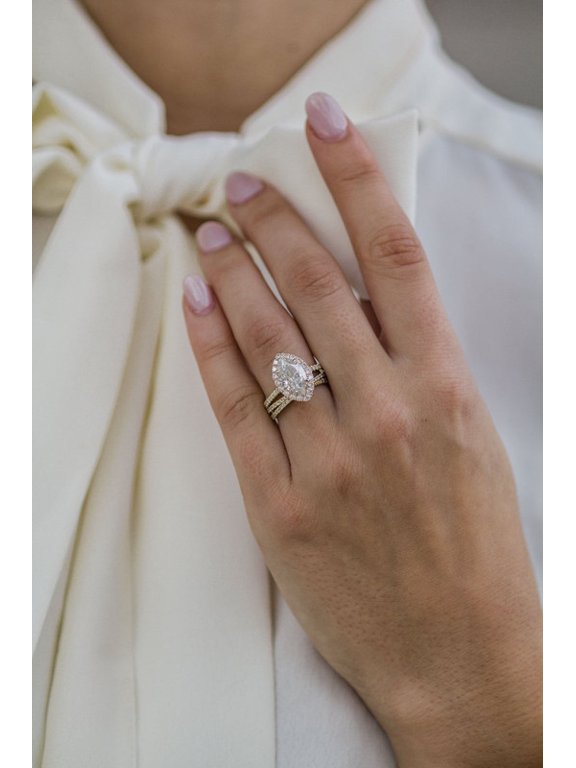 1.75CT Marquise Cut Halo & Pave Moissanite Engagement Ring for Women, Diamond on Bridge, 18k Yellow Gold Solitaire Ring