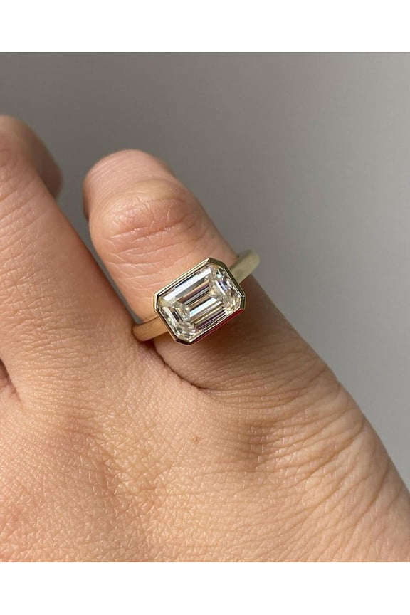 1.80Ct Emerald Moissamnite Diamond Full Bezel Engagement Ring 10K Yellow Gold