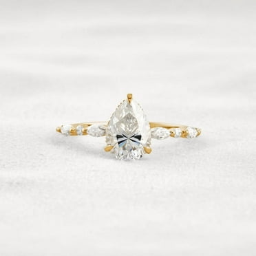 SOLITAIRE JEWELS 1.90CT Pear Cut Moissanite Diamond Solitaire Marquise Pave Engagement Ring for Women Solid 10k Yellow Gold
