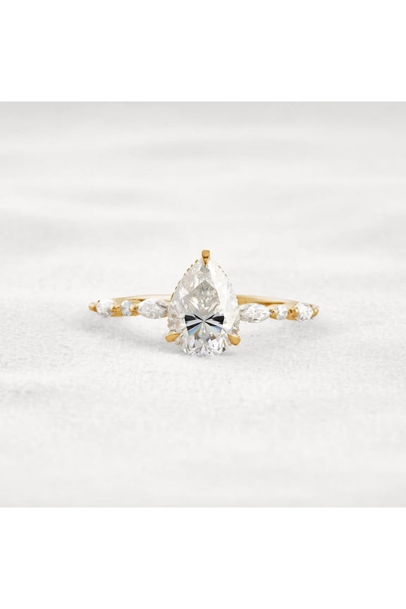 1.90CT Pear Cut Moissanite Diamond Solitaire Marquise Pave Engagement Ring for Women Solid 10k Yellow Gold