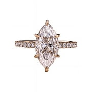 SOLITAIRE JEWELS 1.98Ct Marquise Solitaire Moissanite Engagement Ring With Hidden Halo/Pave Setting In 10K Yellow Gold
