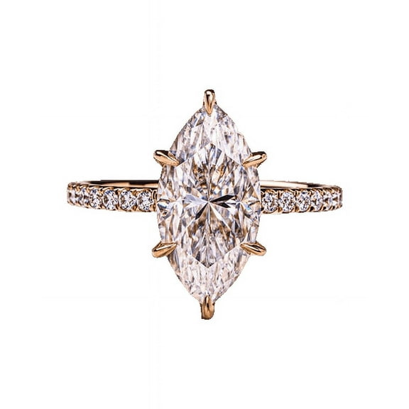 SOLITAIRE JEWELS 1.98Ct Marquise Solitaire Moissanite Engagement Ring With Hidden Halo/Pave Setting In 10K Yellow Gold