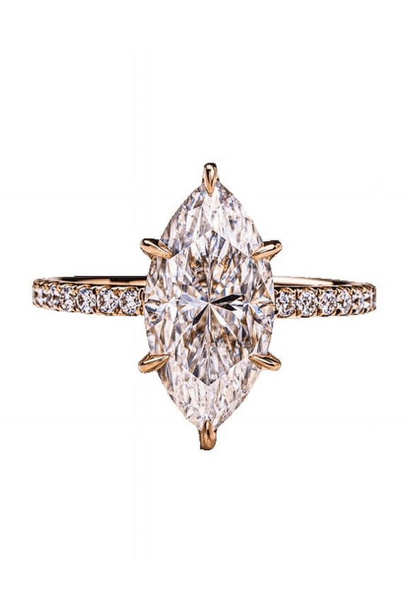 1.98Ct Marquise Solitaire Moissanite Engagement Ring With Hidden Halo/Pave Setting In 10K Yellow Gold