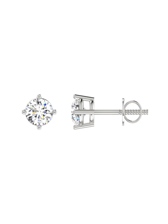 1 ctw Round Cut Moissanite 4 Prong Solitaire Stud Earrings In 925 Silver Sterling
