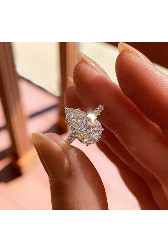 10x7MM Pear Cut Moissanite Engagement Ring 14K Solid Gold Pear Solitaire Ring Promise Proposal Anniversary Ring for Her