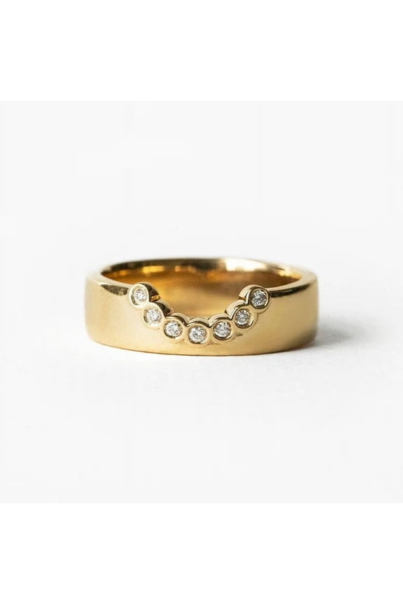 14k Yellow Gold Moissanite Diamond Deep Curvy Thick Stackable U-Shaped Nesting Chevron Ring