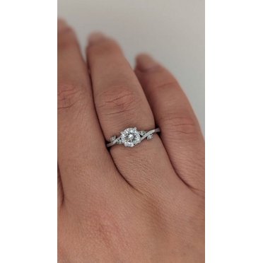 SOLITAIRE JEWELS 1Ct Round Moissanite Diamond Engagement Solitaire With Diamonds Leaves Ring 10K White Gold