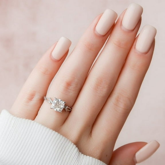 SOLITAIRE JEWELS 2.00CT Cushion Cut Moissanite Twig Style Solitaire Engagement Ring for Women Solid 10k White Gold