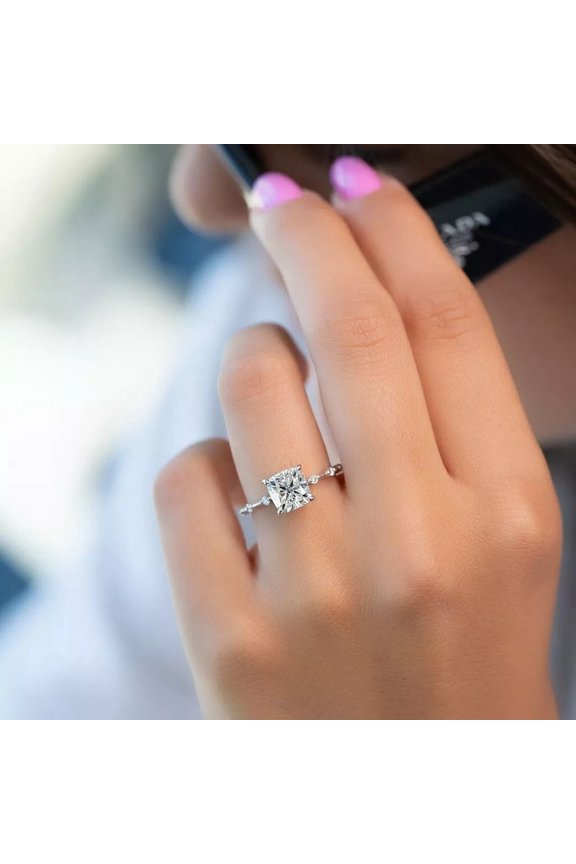 2.00CT CushionMoissanite Distance Pave Anniversary Gift Ring Solid 10K White Gold