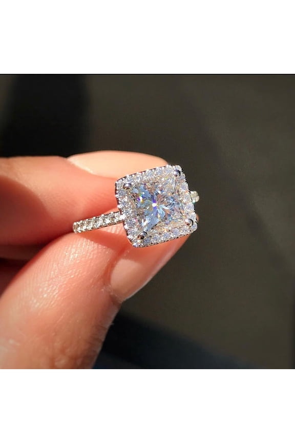 2.00CT Princess Cut Halo Style Pave Moissanite Engagement Ring for Women Solid 10k Yellow Gold