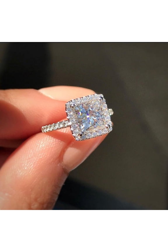 2.00CT Princess Cut Halo Style Pave Moissanite Engagement Ring for Women Solid 10k Yellow Gold
