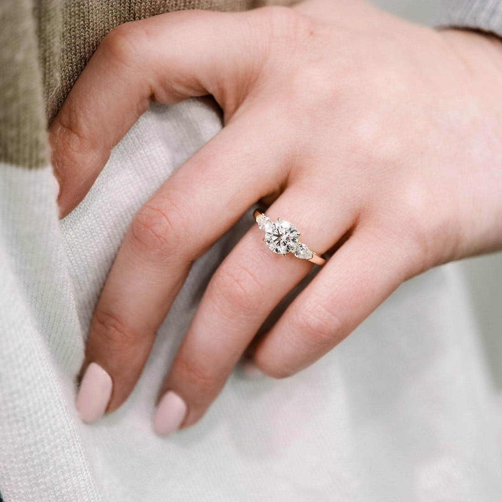 SOLITAIRE JEWELS 2.00CT Round Cut Moissanite 3 Stones Engagement Ring for Women Solid 10k Yellow Gold