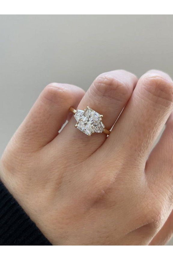 2.00TCW Radiant & Trapezoid Cut Moissanite Three Stone Engagement Ring for Women Solid 10k Yellow Gold