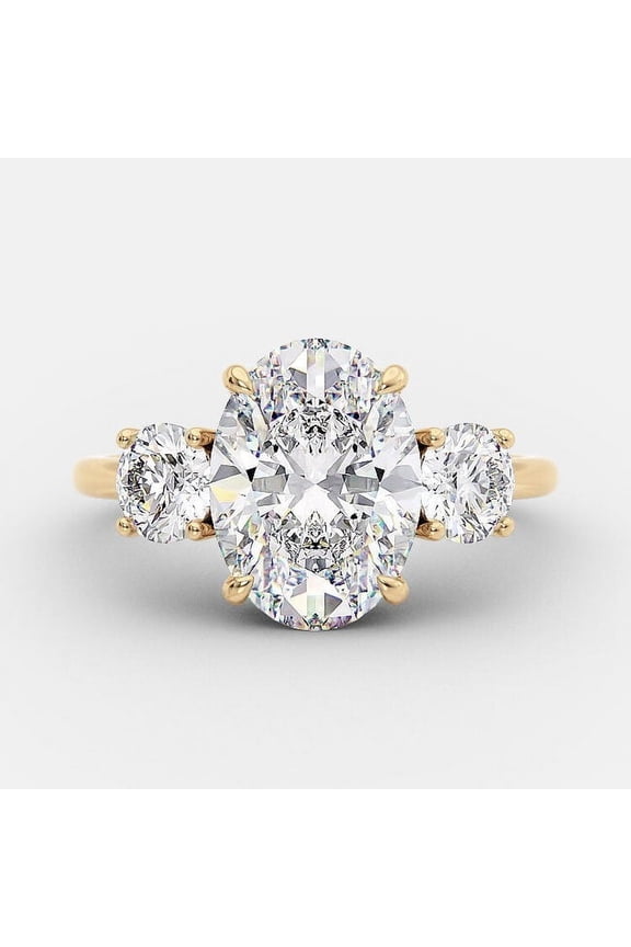 2.1 CT Oval Three Stone Moissanite Engagement Ring For Women Gift in 10K Yellow Gold