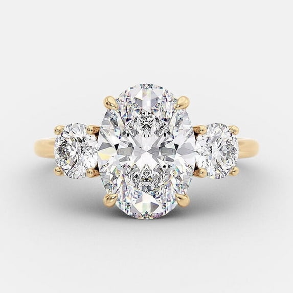 SOLITAIRE JEWELS 2.1 CT Oval Three Stone Moissanite Engagement Ring For Women Gift in 14K Yellow Gold