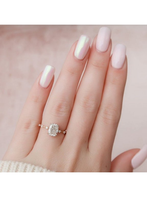 2.1CT Cushion Cut Moissanite Dainty Distance Pave Engagement Ring for Women Solid 10k Rose Gold