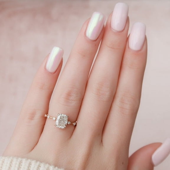 SOLITAIRE JEWELS 2.1CT Cushion Cut Moissanite Dainty Distance Pave Engagement Ring for Women Solid 18k Rose Gold, 18k Rose Gold Solitaire Ring