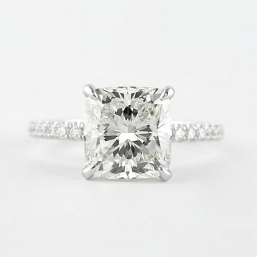 SOLITAIRE JEWELS 2.40CT Cushion Cut Moissanite Diamond Hidden Halo Pave Asscent Engagement Ring for Women Solid 10k White Gold