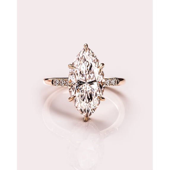SOLITAIRE JEWELS 2.50CT Marquise Cut Solitaire Moissanite Engagement Ring for Women with Pave & Hidden Halo Setting Solid 18k Yellow Gold, 18k Yellow Gold Solitaire Ring