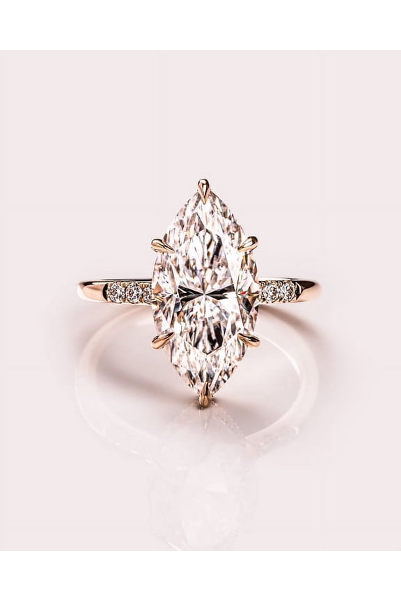 2.50CT Marquise Cut Solitaire Moissanite Engagement Ring for Women with Pave & Hidden Halo Setting Solid 18k Yellow Gold, 18k Yellow Gold Solitaire Ring