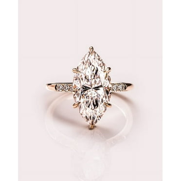 SOLITAIRE JEWELS 2.50CT Marquise Cut Solitaire Moissanite Engagement Ring for Women with Pave & Hidden Halo Setting Solid 10k Yellow Gold