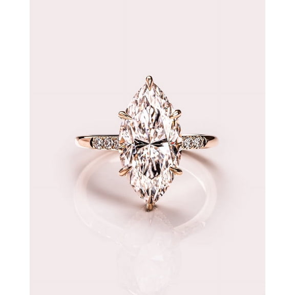 SOLITAIRE JEWELS 2.50CT Marquise Cut Solitaire Moissanite Engagement Ring for Women with Pave & Hidden Halo Setting Solid 10k Yellow Gold