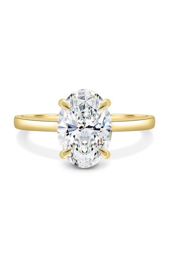 2.50CT - Oval Solitaire with Hidden Halo Moissanite Engagement Ring 18K Yellow Gold