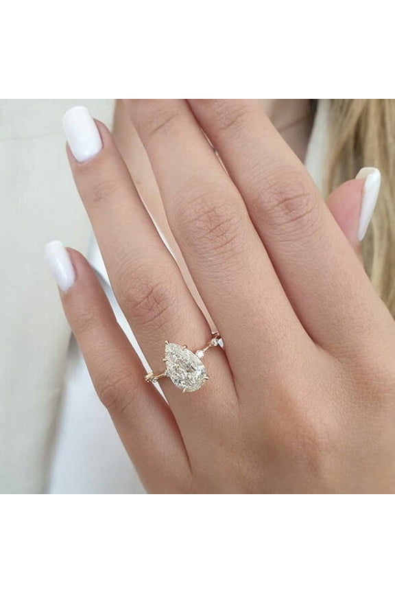 2.50CT Pear Cut Dainty Pave Setting Moissanite Engagement Ring Solid 10K Rose Gold