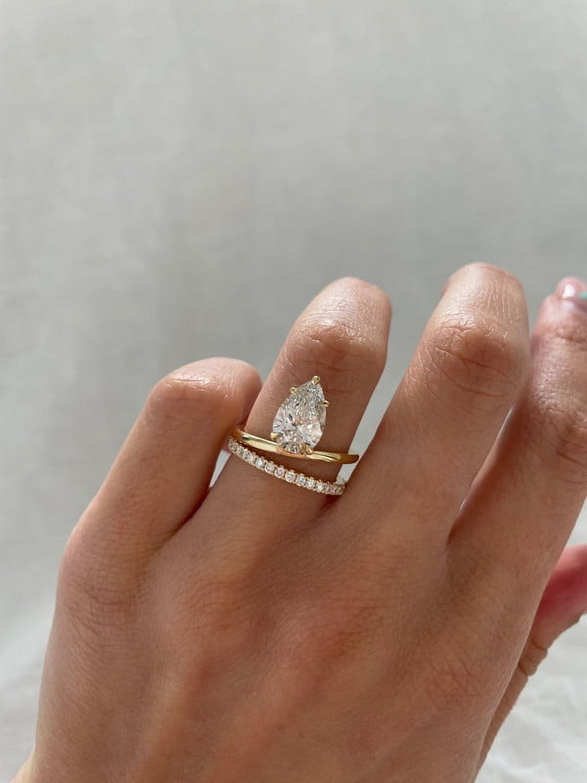 SOLITAIRE JEWELS 2.50CT Pear Cut Moissanite Double Band Engagement Ring for Women Solid 10k Yellow Gold