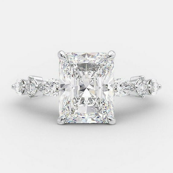 SOLITAIRE JEWELS 2.50CT Radiant Pave Setting Moissanite Engagement Ring in 10k White Gold