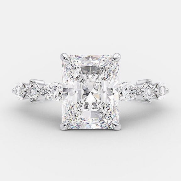 SOLITAIRE JEWELS 2.50CT Radiant Pave Setting Moissanite Engagement Ring in 10k White Gold