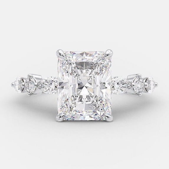 SOLITAIRE JEWELS 2.50CT Radiant Pave Setting Moissanite Engagement Ring in 18k White Gold