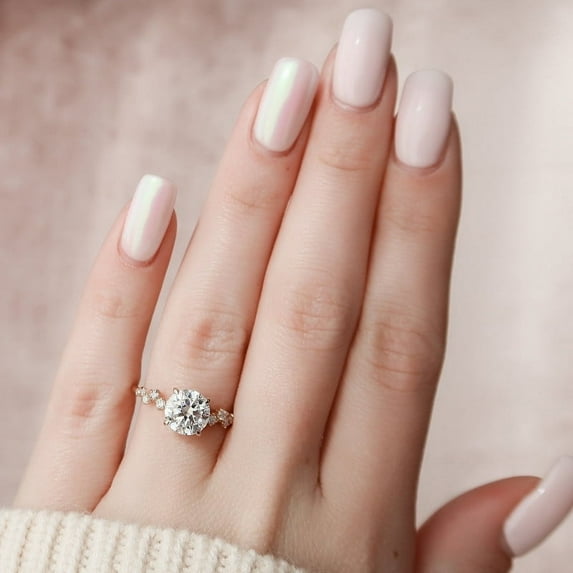 SOLITAIRE JEWELS 2.50CT Round Hidden Halo Style Cluster Moissanite Diamond Engagement Ring for Women Solid 14k Rose Gold, 14k Rose Gold Solitaire Ring