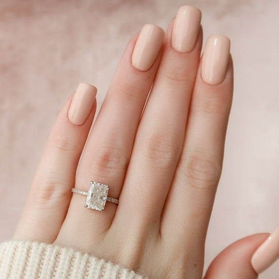 SOLITAIRE JEWELS 2.5CT Radiant Pave & Hidden Halo Moissanite Engagement Ring For Women in 18K Rose Gold