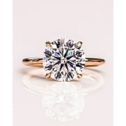 SOLITAIRE JEWELS 2.5CT Round Cut Solitaire Hidden Halo Setting Moissanite Engagement Ring Solid 10K Yellow Gold