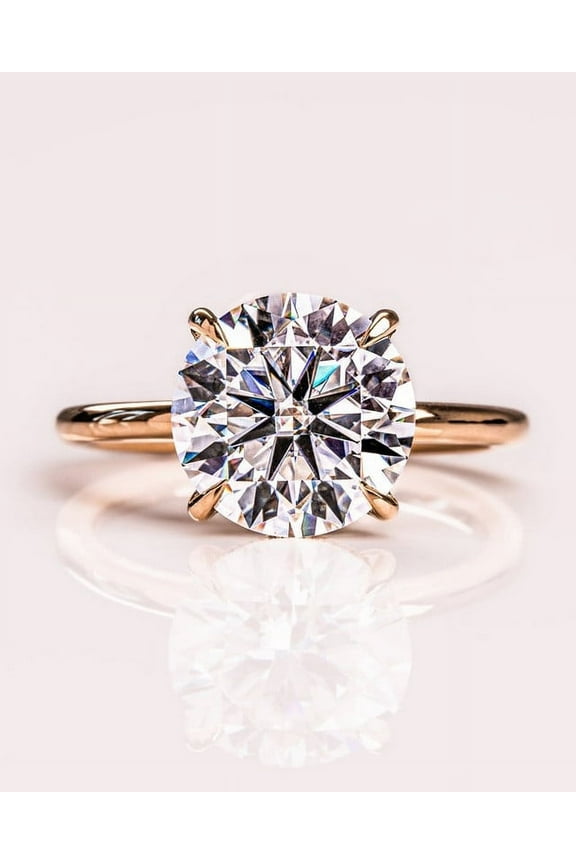 2.5CT Round Cut Solitaire Hidden Halo Setting Moissanite Engagement Ring Solid 14K Yellow Gold