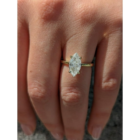 SOLITAIRE JEWELS 2.5Ct Marquise Moissnaite Engagement Ring Solid 18K Yellow Gold Solitaire Wedding Ring
