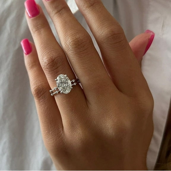 SOLITAIRE JEWELS 2.5Ct Oval Moissanite Diamond Dainty Style Bridal Ring Set Solid 10k White Gold