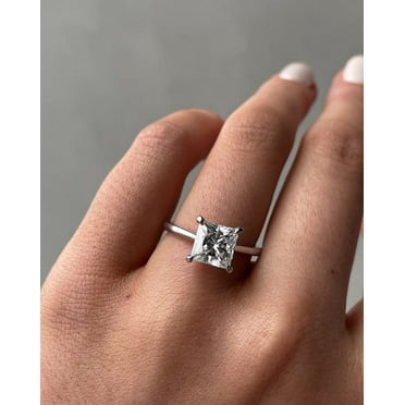 SOLITAIRE JEWELS 2.5Ct Princess Cut Moissanite Diamond Engagement Ring 10K White Gold