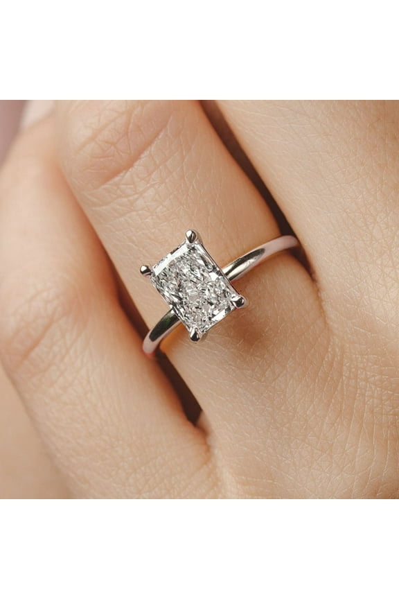 2.5ctw Radiant cut moissanite Diamond Engagement Ring 14K White Gold Simple Solitaire Ring for Her