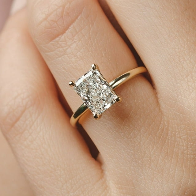 SOLITAIRE JEWELS 2.5ctw Radiant cut moissanite Diamond Engagement Ring 14K Yellow Gold Simple Solitaire Ring for Her