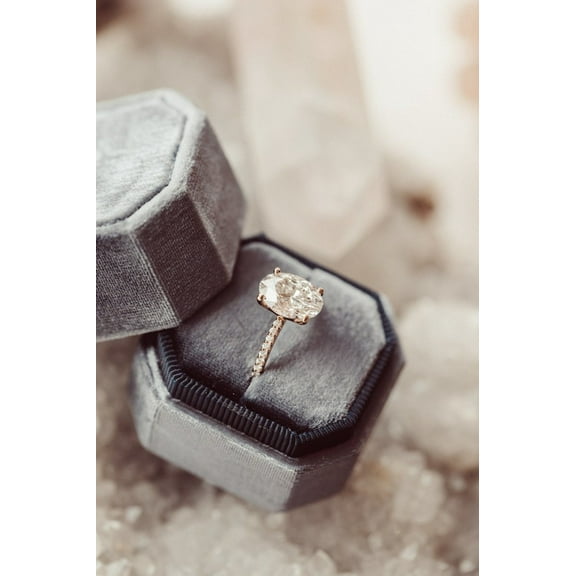 SOLITAIRE JEWELS 2.6CT Oval Cut Moissanite Solitaire with Pave Accent Engagement Ring 10K Rose Gold