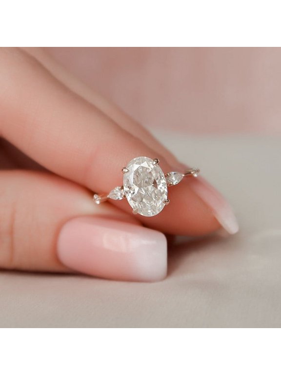 2.7CT Oval Hidden Halo Moissanite Engagement Ring, Marquise And Round Pave Band Ring, 10k Rose Gold Solitaire Ring