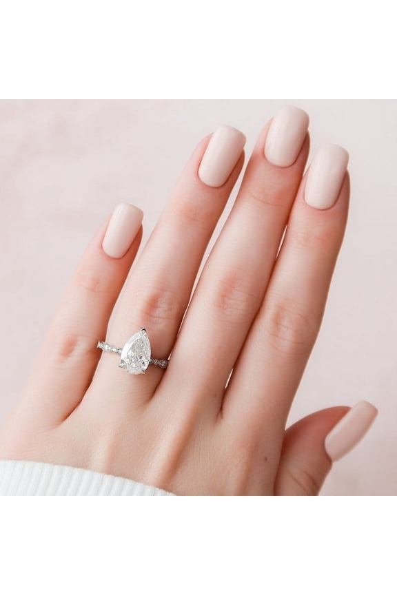 2.90CT Pear Cut Moissanite Diamond Art Deco Pave Setting Engagement Ring for Women Solid 10k White Gold