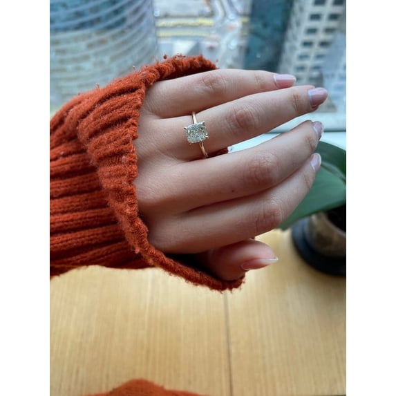 SOLITAIRE JEWELS 2.98Ct Cushion Moissanite Diamond Engagement Solitaire Ring Solid 14K Yellow Gold