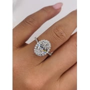 SOLITAIRE JEWELS 2CT Oval Cut Moissanite Halo Pave Band Engagement Ring Solid 10K White Gold