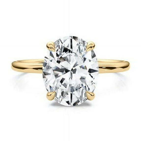 SOLITAIRE JEWELS 2CT Oval Moissanite Hidden Halo Engagement Ring Solid 10K Yellow Gold